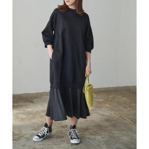 ワンピース ポケット付き 7分袖ドロップショルダー レイヤードワンピース