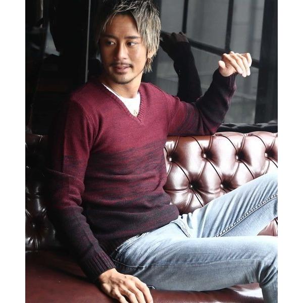 tシャツ ミックス編み グラデーションボーダー ／ 2枚セット アンサンブル Ｖネック セ−ター メ...