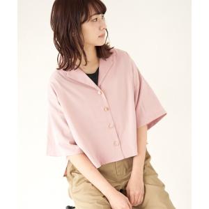 シャツ ブラウス アソート柄 開襟マーブルボタン5分袖シャツ