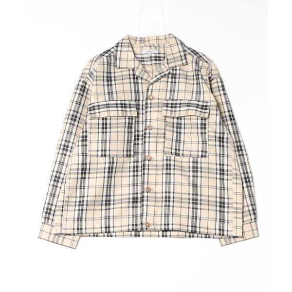 コート ジャケット チェック柄ビッグシルエットオープンカラーワークシャツ メンズ レディース