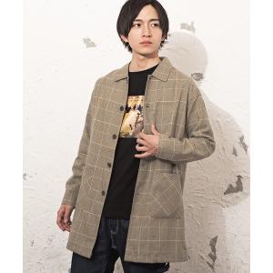 ステンカラーコート メンズ綿麻レトロチェックステンカラーコート