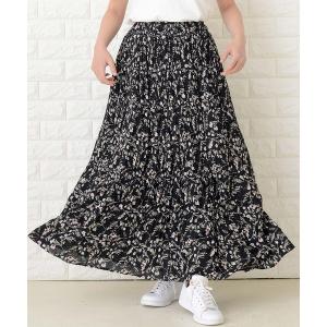 スカート 花柄 細プリーツ ロング フレア スカート