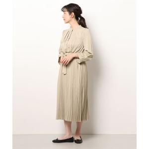 ワンピース ウエストリボン付 プリーツ ロングワンピース
