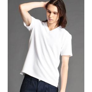 tシャツ Tシャツ メンズ タックボーダー柄VネックTシャツ