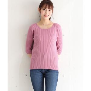 ニット 5分袖リブ編プルオーバー