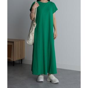 ワンピース 汗染み防止/接触冷感　ゆったりきれいめコットンＡラインボリュームＴシャツワンピース