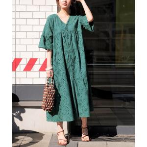 ワンピース レディース 刺しゅうレースロングワンピース