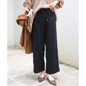 パンツ スラックス きれいめツイル美脚ウエストドローストリングワイドパンツ ウエストゴム
