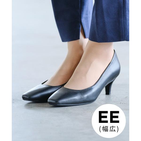 パンプス 「EE幅」スクエアトゥブラックパンプスR-3103