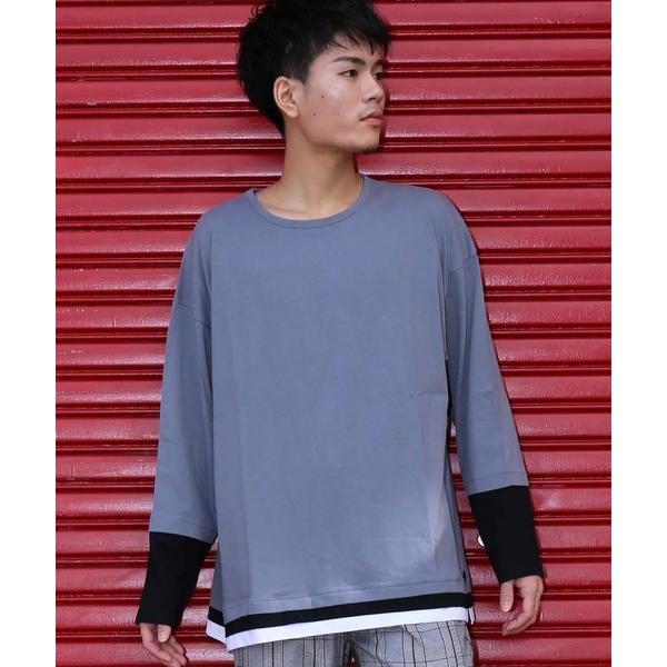 tシャツ レイヤード風 バイカラー 長袖ロングTシャツ メンズ レディース