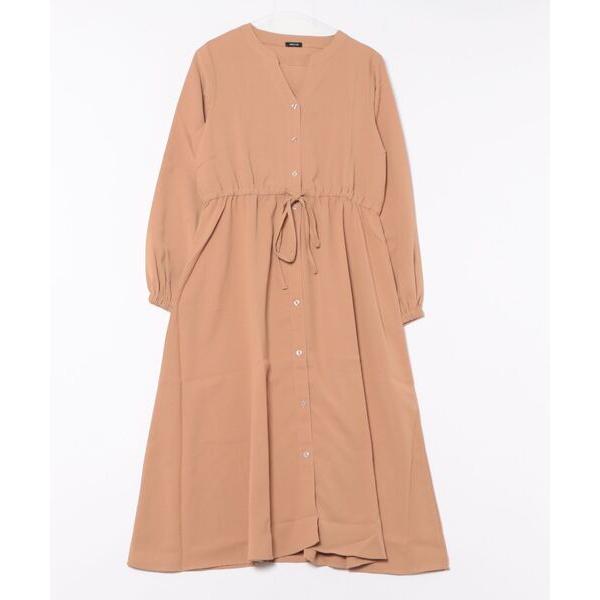 ワンピース レーヨンライクウエストドロストシャーリングガウンワンピース