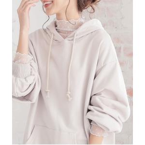 トップス プリントチュールハイネックシアートップス