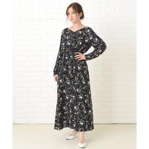 Lace Ladies（レースレディース） ワンピース 花柄フレア 長袖 Vネック