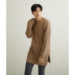 ニット メンズ 「TONE MEN'S」畦編みロングサイドスリットニット(BL)｜zozo