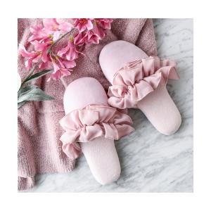 スリッパ シフォンルームシューズ フリル ライトピンク