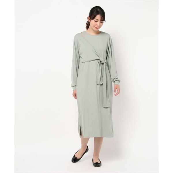 ワンピース ナローリブサイドしばりアシンメトリーネックワンピース