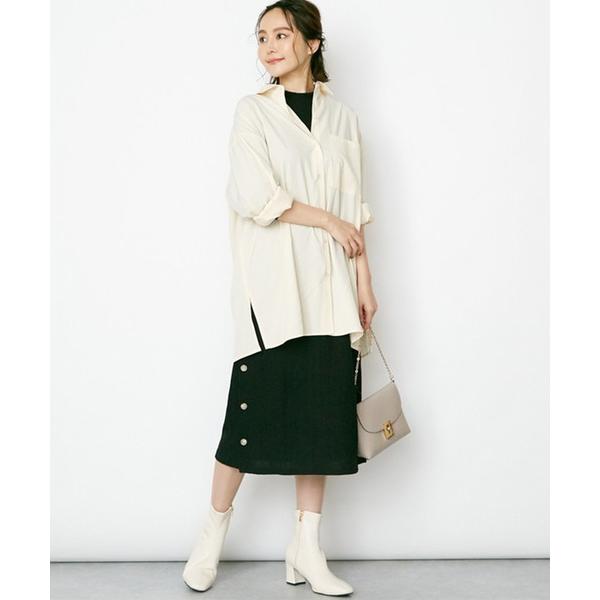 ワンピース リブサイド釦プチハイネックワンピース