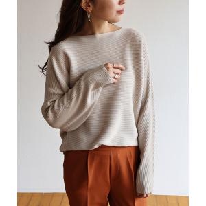 ニット コットンリブニット長袖ボートネックドルマントップス