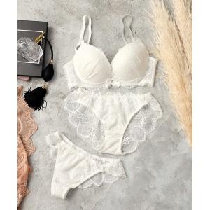 ブラジャー ショーツセット ワントーンアラベスク　ブラ＆ショーツ＆Tバック3点セット