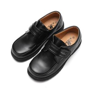 ローファー キッズ マジックテープ式ブラックフェイクレザーローファー