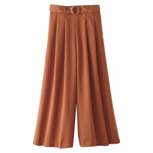 パンツ とろみ素材ベルト付ワイドパンツ　５０丈
