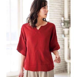 シャツ ブラウス レーヨン麻素材レース使いブラウス