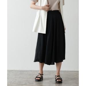 パンツ ●裏地付きシフォンタックフレアパンツ ミドル丈 レディース