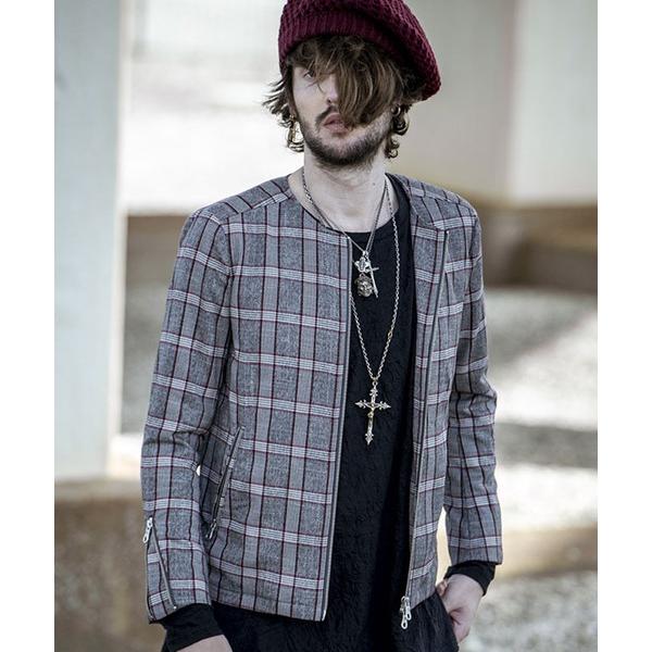 ジャケット ノーカラージャケット 「NO ID.」Glen Check No Collar Blou...