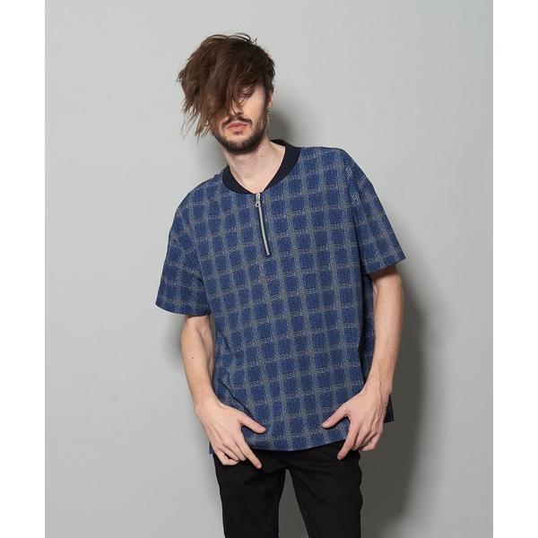 シャツ 半袖 「NO ID.」Seersucker Check Zip Pullover / シアサ...