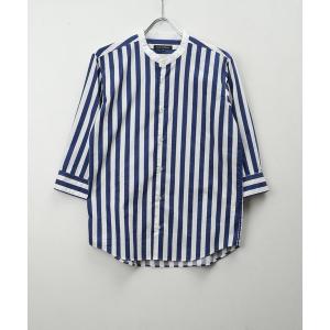 シャツ ブラウス メンズ 日本製洗いざらしコットンブロードノーカラー七分袖シャツ(GW)