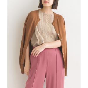 カーディガン レーヨンナイロン シェルボタンクルーネックニットカーディガン