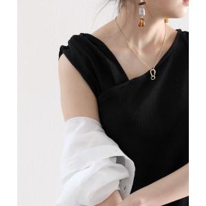 タンクトップ カットリブ アシンメトリー無地ショルダー変形タンクトップ