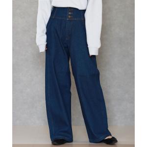 パンツ デニム ジーンズ ハイウエスト カーブデニムパンツ / フロントボタン レディース