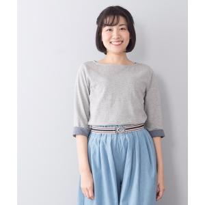 tシャツ Tシャツ 袖シャンブレー七分袖Tシャツ 無地 一年を通して着られる生地感