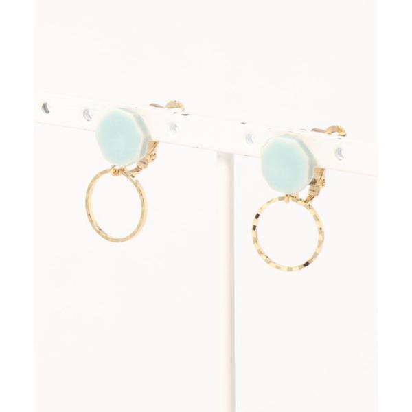 イヤリング 「irodori」八角とgold ringの陶イヤリング（水色） レディース