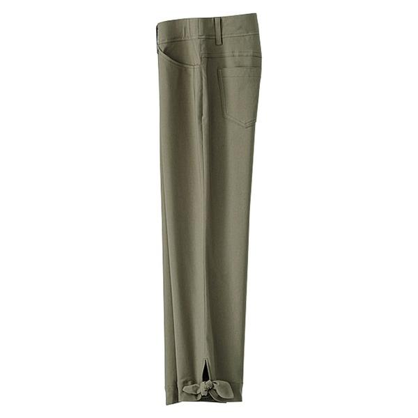 パンツ ストレッチ裾リボンクロップドパンツ股下４８cm レディース
