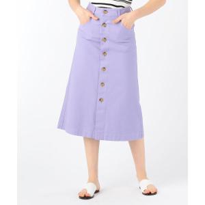 スカート コットンストレッチオックスフォード フロントボタンAラインスカート