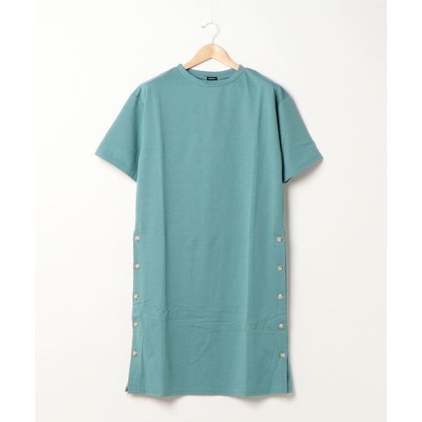 ワンピース サイドボタンスリット5分袖スウェットワンピース