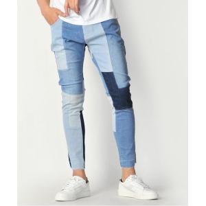 ジーンズ コントラストを楽しむパッチワークスキニーデニム メンズ