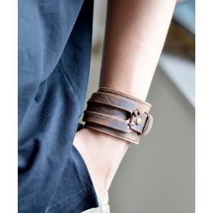 バングル an meets zakka 2連バックルベルトワイドレザーバングル
