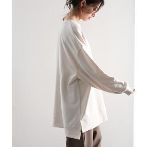 スウェット ロング丈無地クルーネックサイドスリットドロップショルダースウェットプルオーバー(長袖)