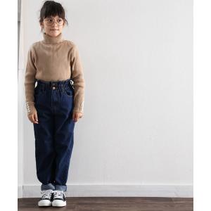 ニット キッズ 袖シェルボタン付きタートルネックリブニット