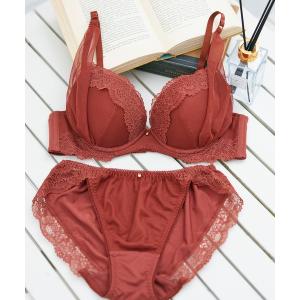 ブラジャー ショーツセット 「B〜Fカップ／上下セット　繊細なレースとサイドのチュールネット使いがポイント」丸胸レーシィブラ＆ショーツセット