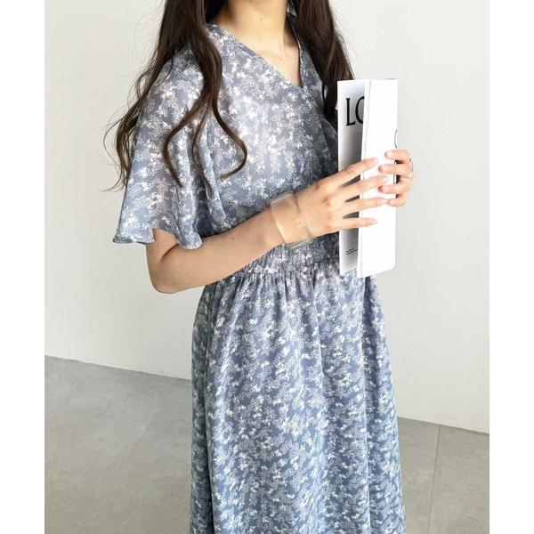 ワンピース 「新色追加」夏にぴったり。フレアースリーブカシュクールプリントワンピース