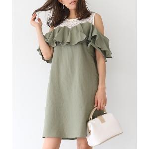 ワンピース エンブロイダリーコールドショルダーフリルワンピース