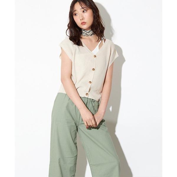 ベスト ジレ アクリル綿タッチ×チュール4WAYロングニットジレベスト レディース