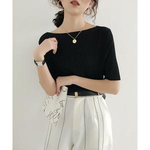 ニット 5分袖サマーリブニットトップス