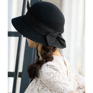 帽子 ハット 紐付き りぼんバケットストローハット