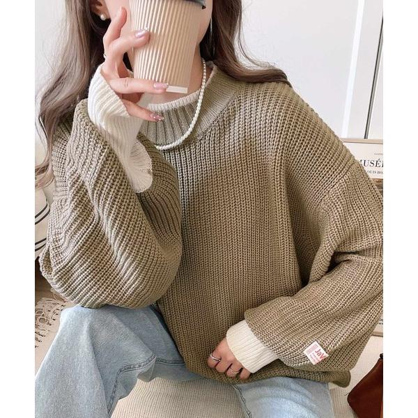 ニット セーター 「JaVaジャバ コラボ」ゆるニットであざと感。重ね着風ローゲージ オーバーサイズ...