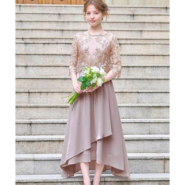ドレス レース切替えシアー フレア ロング 結婚式 ワンピース パーティードレス オケージョンドレス...